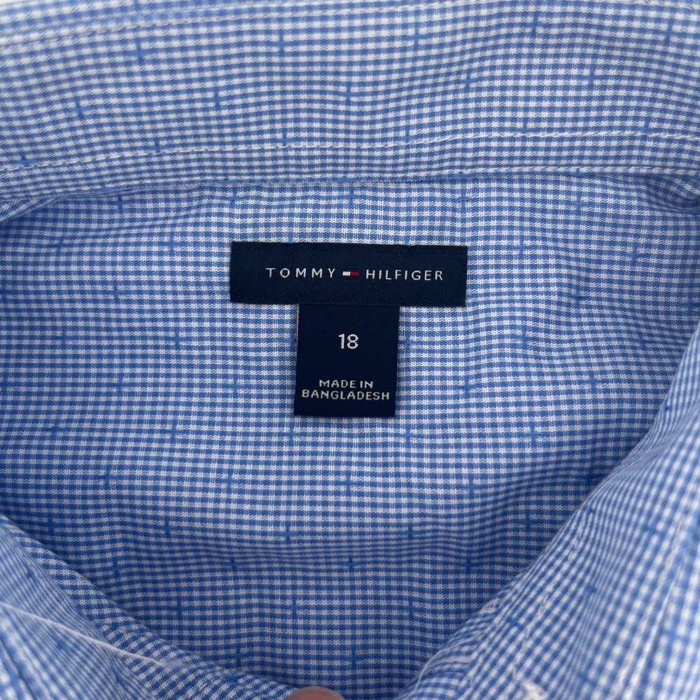 Tommy Hilfiger Boys Blue Gingham Check Long Sleeve Button Down Shirt Size 18 - Picture 3 of 7